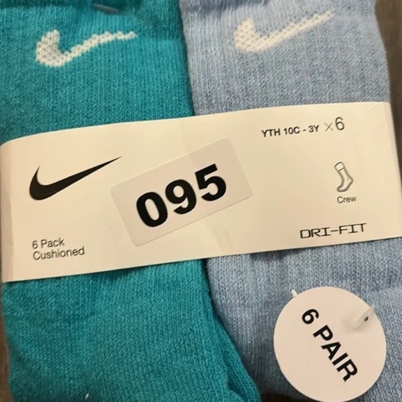 New Nike Dri-FIT 6 Pair Youth Cushioned Socks - Blue and Gray youth 10c-3Y Pack - Picture 7 of 10